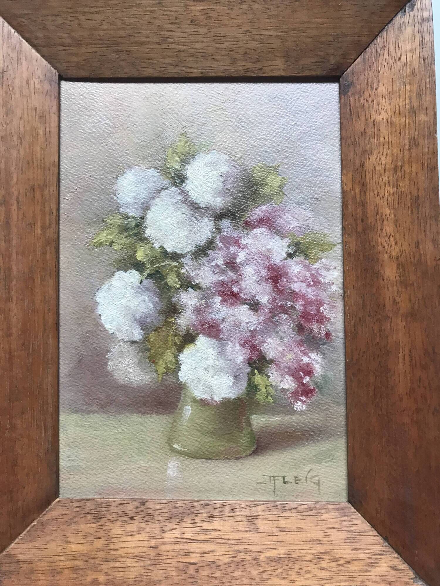 Painting, bouquet of flowers, oil, signed J. Fleig, 20th century