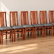 Set of 8 Vintage Teak Chairs in Mackintosh Style - Black and White Zebra Fabric
