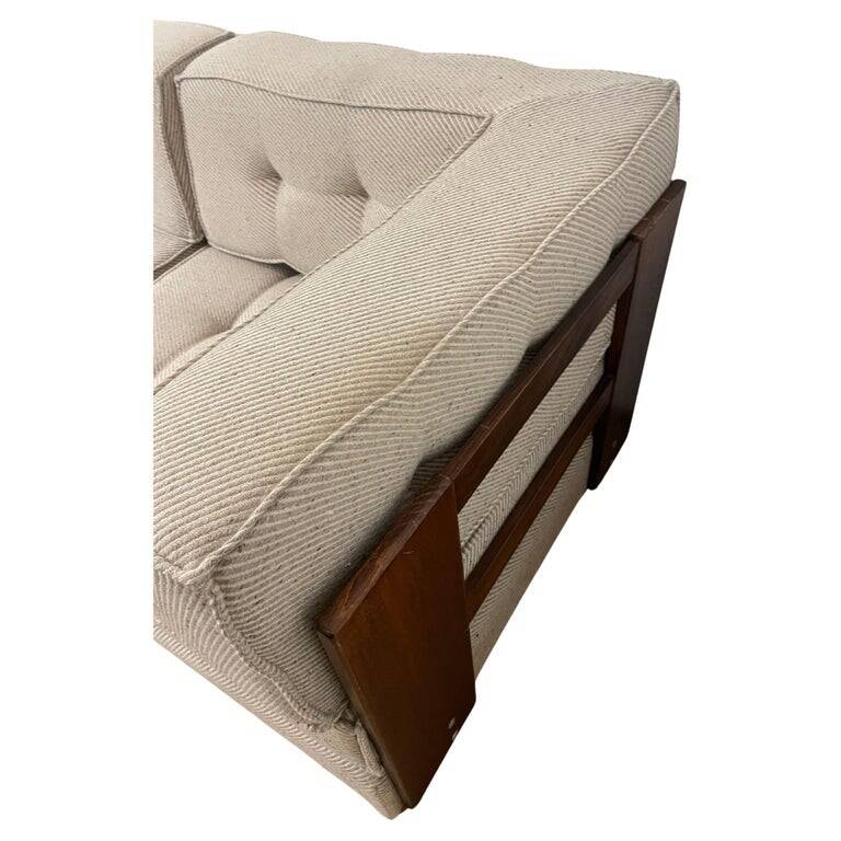 Mid-Century Modern Large Sofa, Wood and Orignal Upholstery
