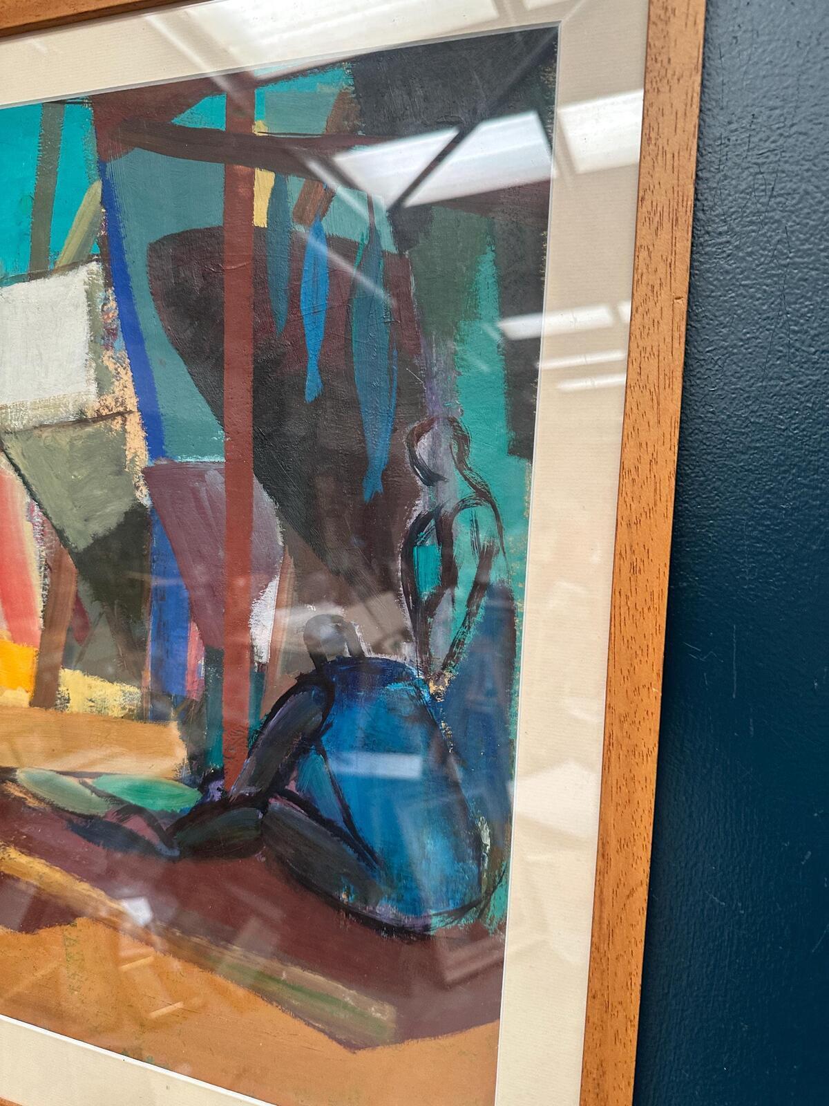 Swedish Oil on Cardboard – “Figures” – Signed – Vintage & Framed – 71