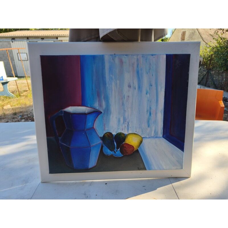 Tableau huile sur toile "Le Pichet Bleu" par Ravalia