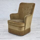 1970s, Danish highback back armchair, light green furniture velour.