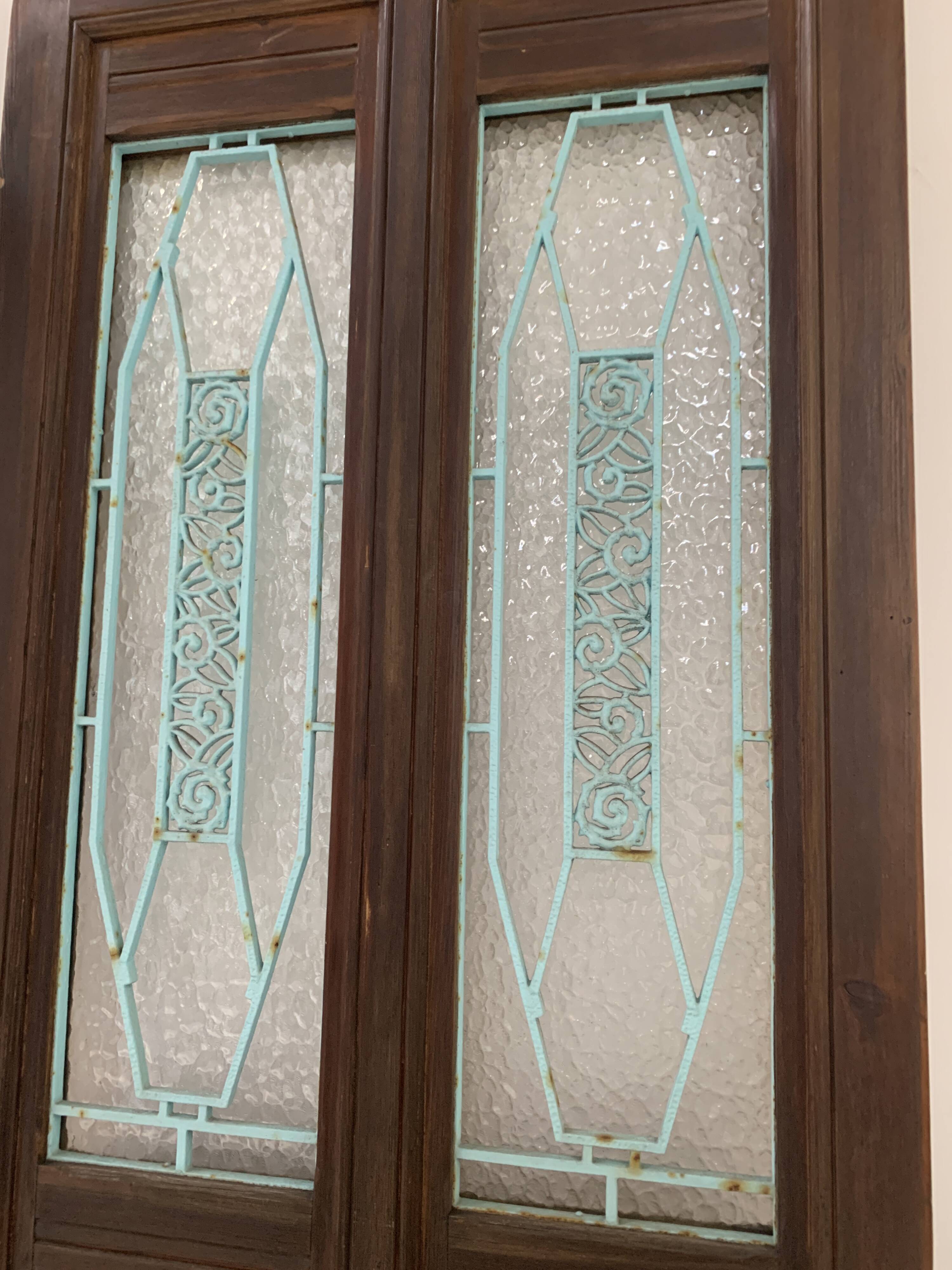 Art Deco style entrance door in solid wood, 20th century