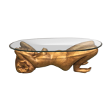 Low table, exotic wooden footing depicting a