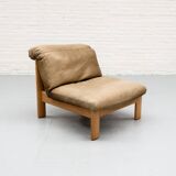 Canapé modulaire en bois et cuir du milieu du siècle