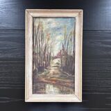 Old painting of a forest path
