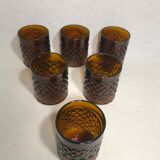 Service old decanter and its 6 glasses for orange juice - geometric vintage