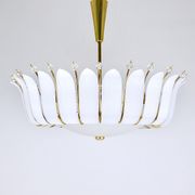 Grand chandelier Rupert Nikoll 27" mid-century brass with leaves, Austria, 1950.