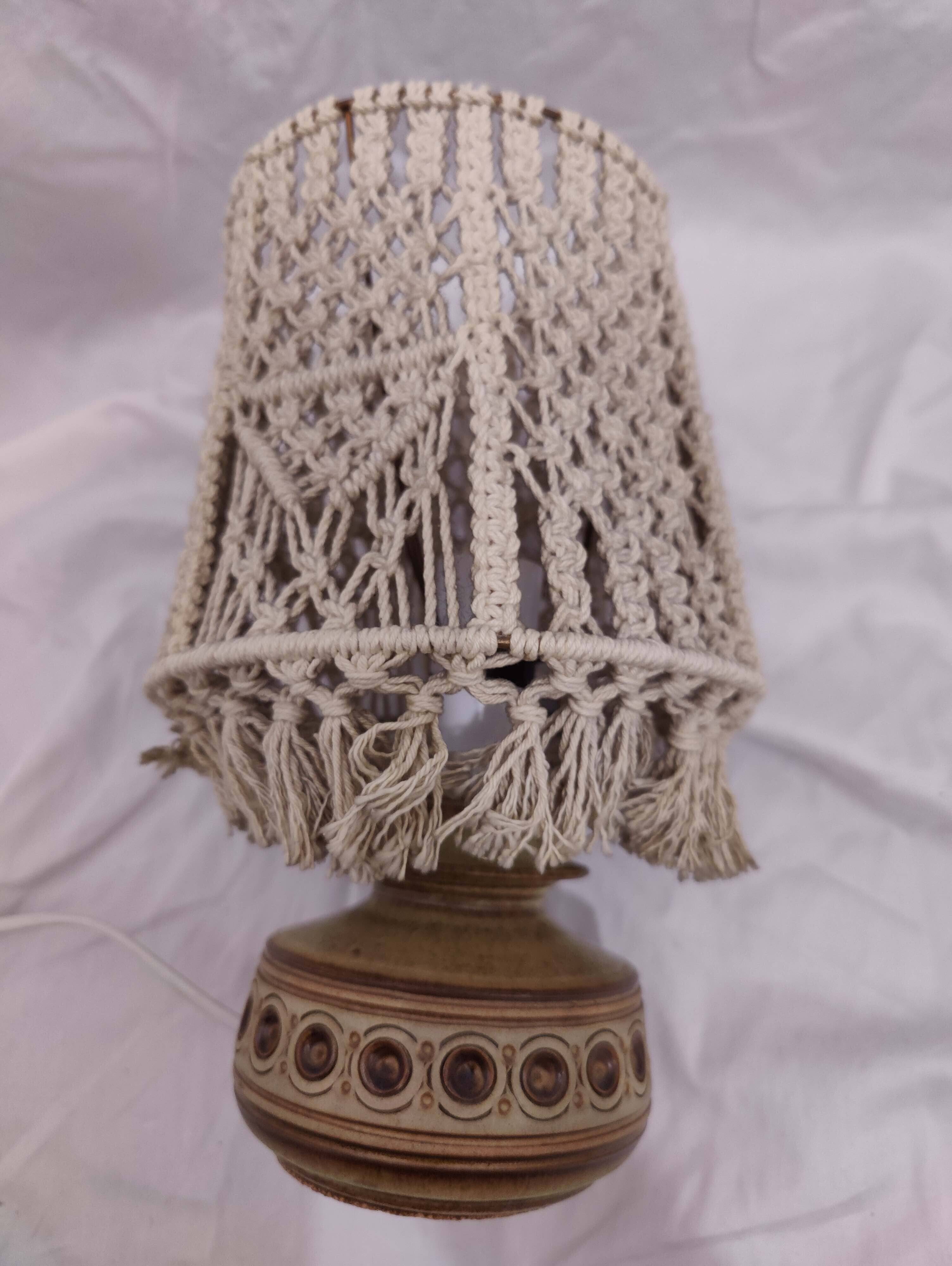 Vintage 70s Jersey Pottery ceramic lamp with macrame shade