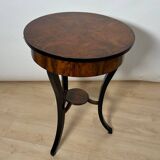 Round Biedermeier Sewing Table in Walnut with Ebonized Legs, South Germany, 1825