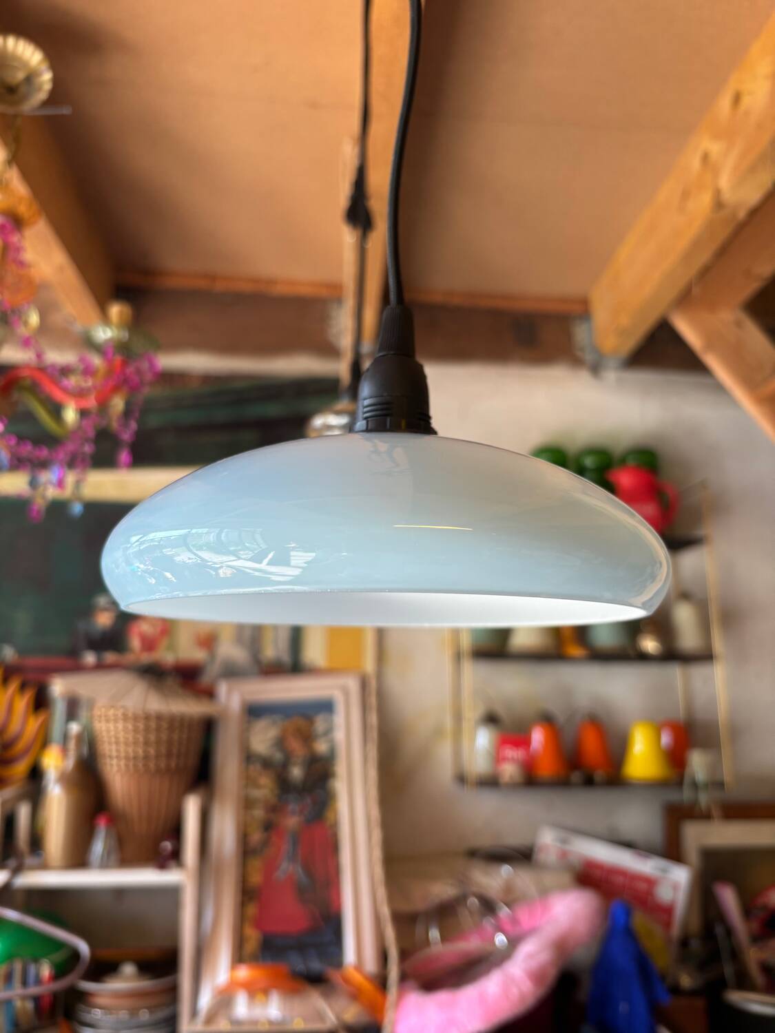 Vintage upcycled light blue opaline pendant light