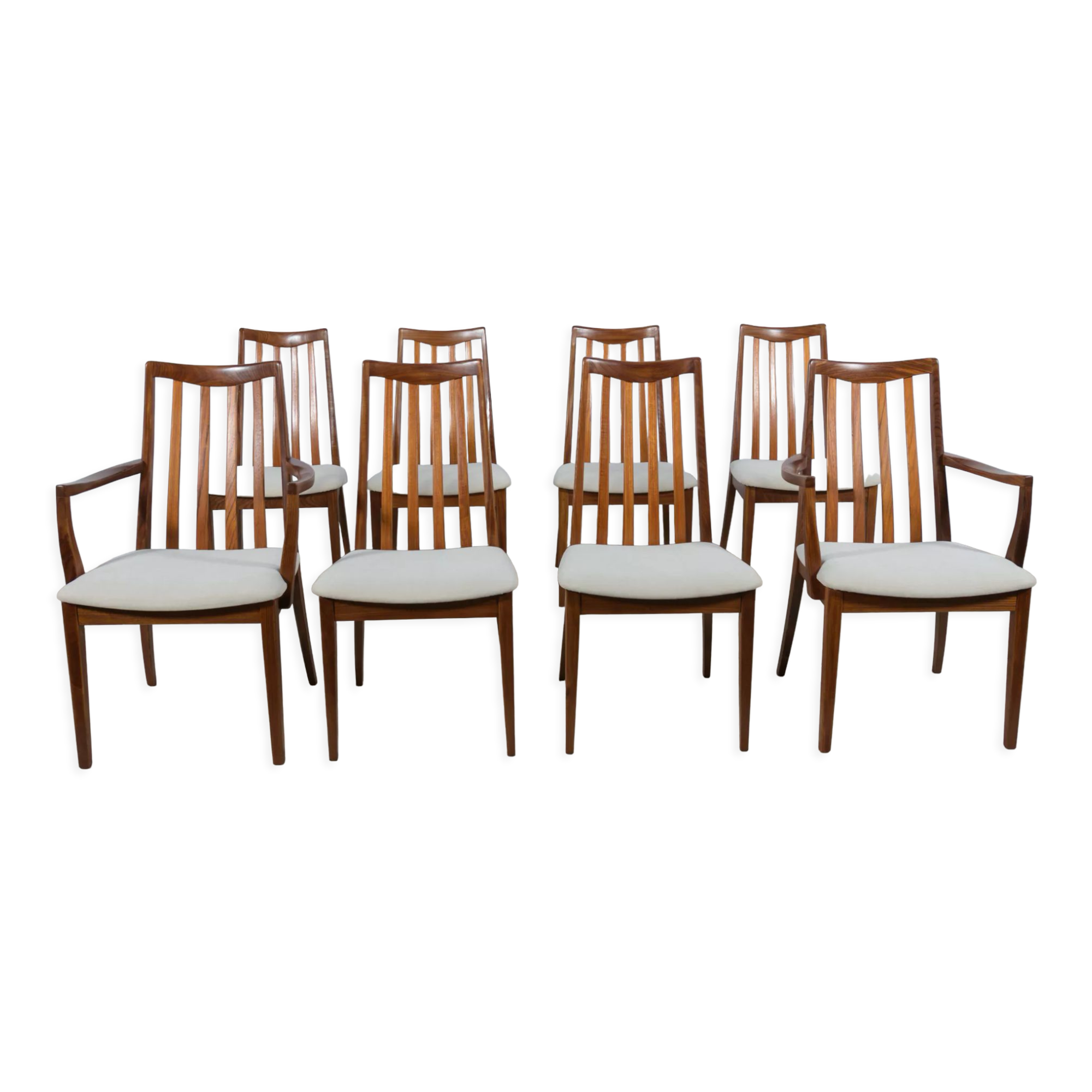 Mid-century teak and fabric dining chairs by Leslie Dandy for G-Plan, 1960s, Set of 8