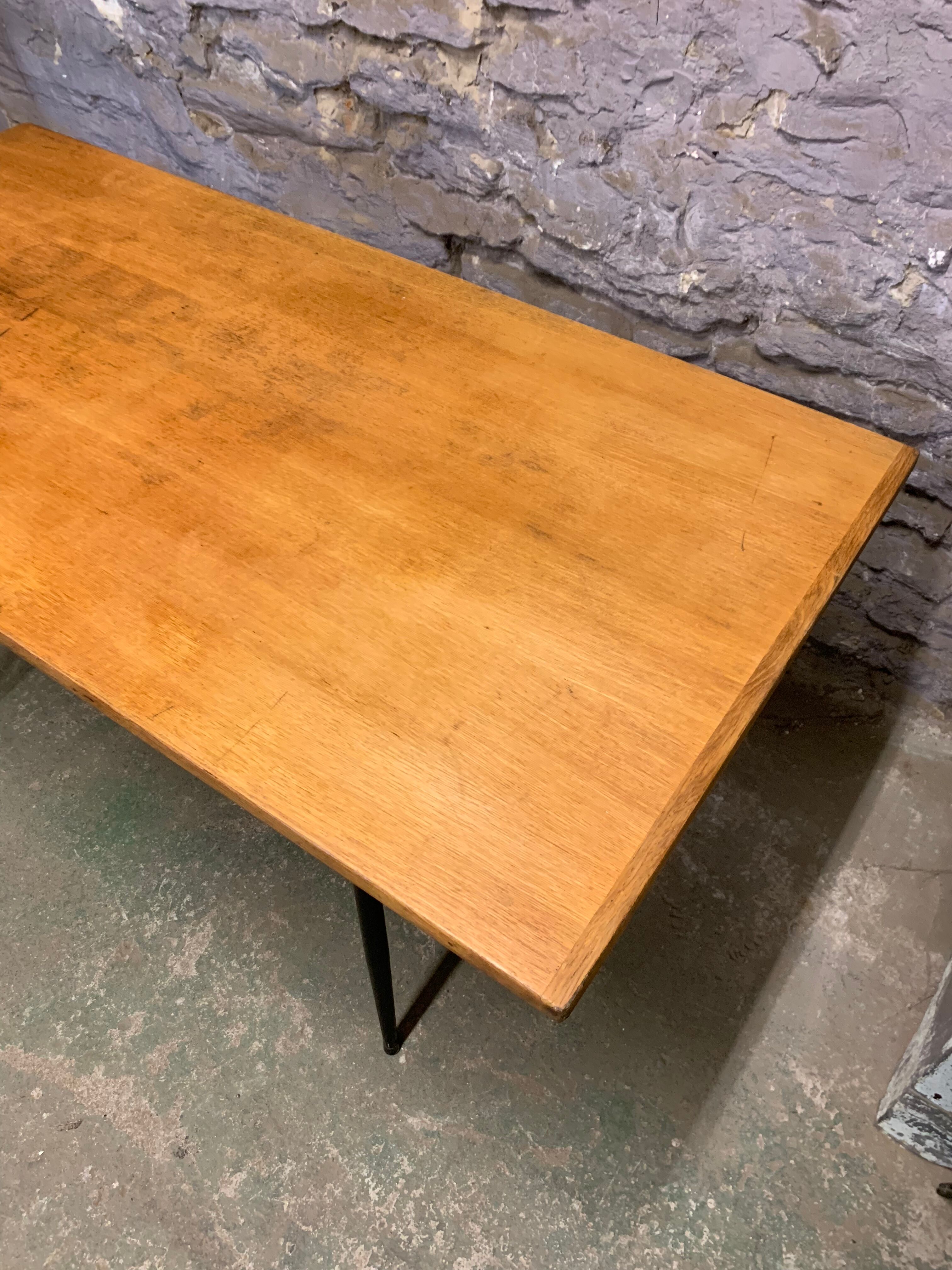 Vintage table oak and metal feet compass