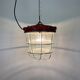 Red industrial cast iron cage pendant light, 1960s