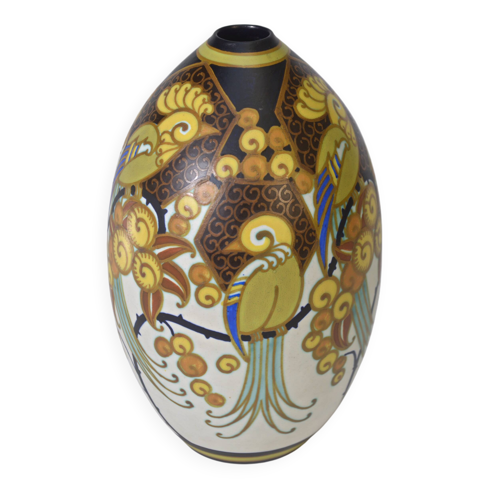 Keramis art deco porcelain vase signed jan wind "birds of paradise"