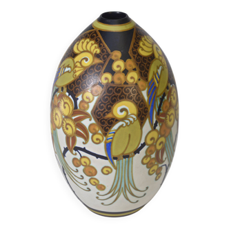 Keramis art deco porcelain vase signed jan wind "birds of paradise"