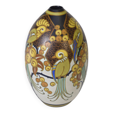 Keramis art deco porcelain vase signed jan wind "birds of paradise"