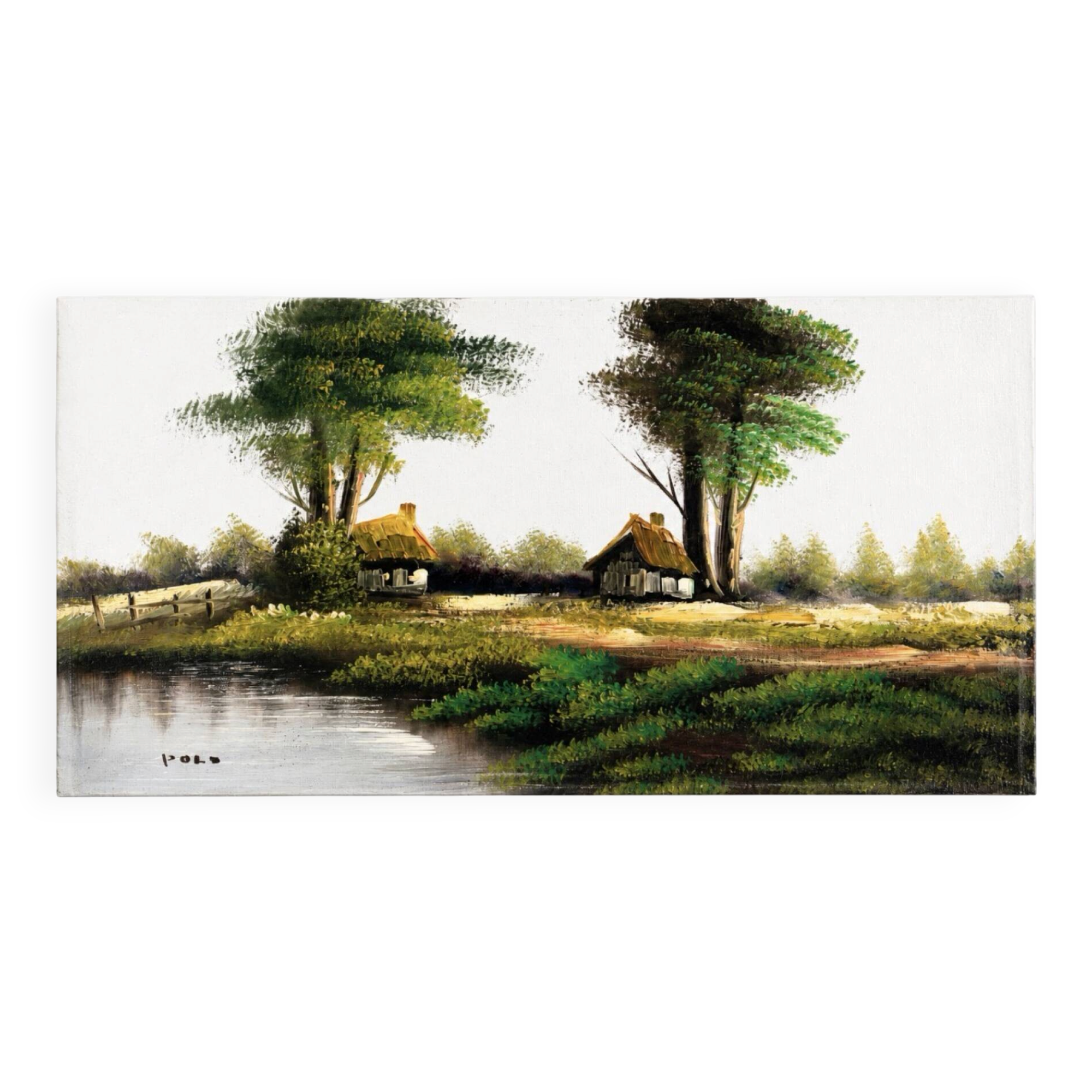 Oil on canvas Marais Poitevin signed POLO (30 x 60 cm)