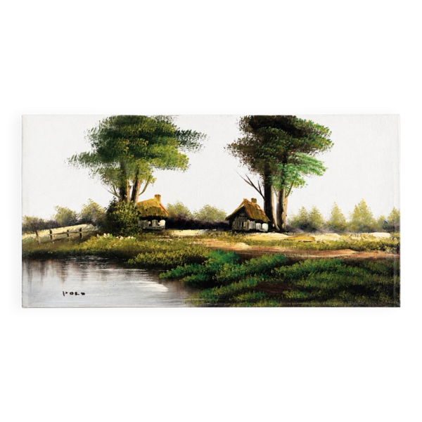 Huile sur toile Marais Poitevin signée POLO (30 x 60 cm)