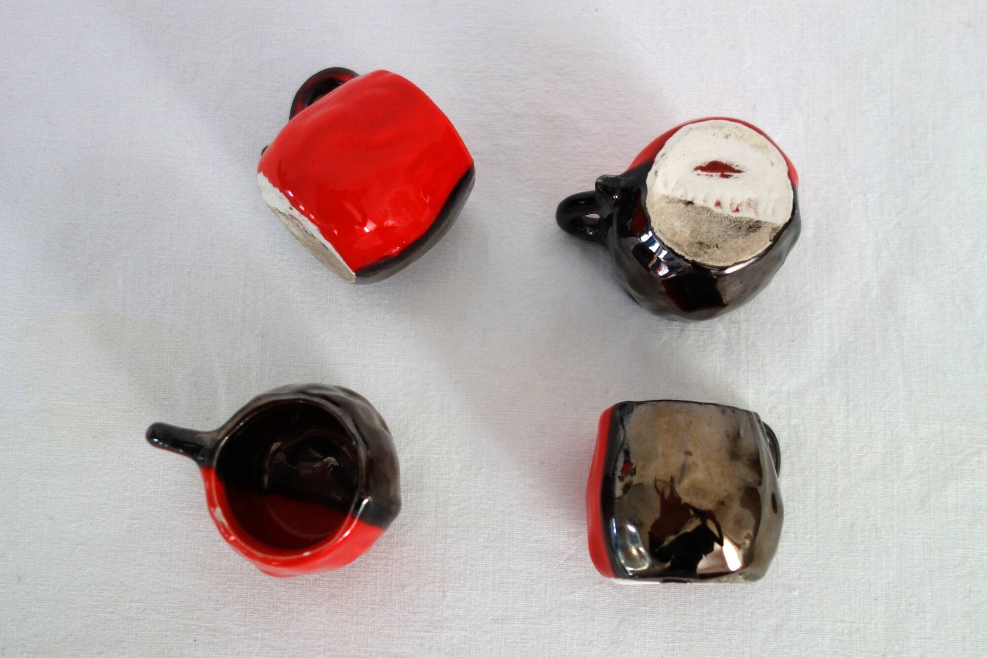 Vallauris two-tone liqueur service vintage flamed stoneware