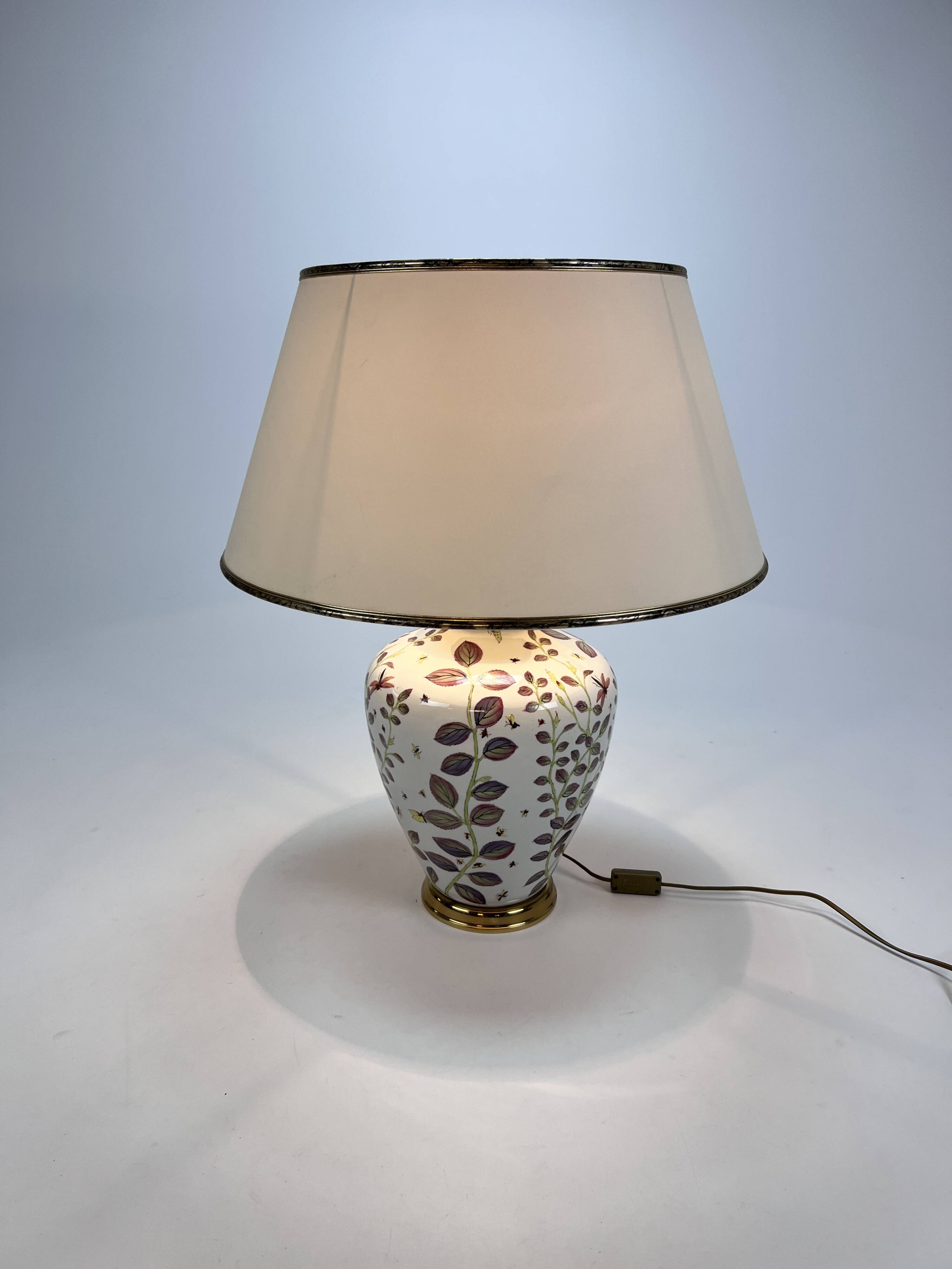 French hand painted ceramic vase lamp, 1970s