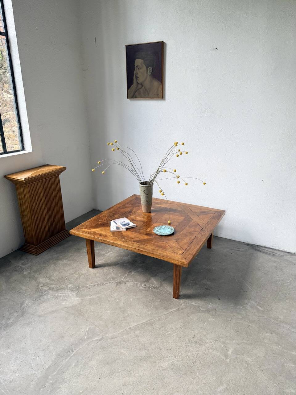 1940s inlaid oak coffee table