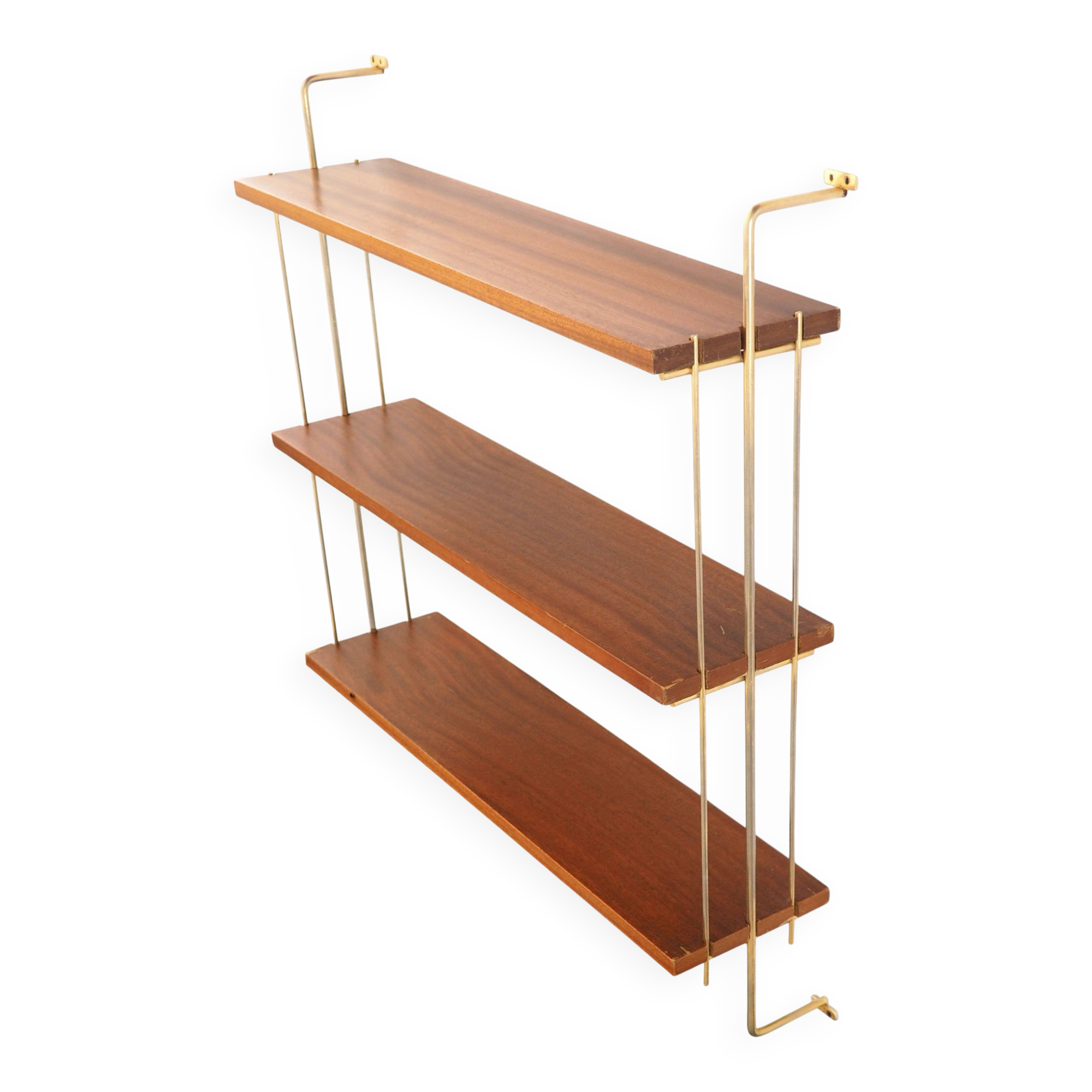 Wooden and brass shelves