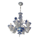 Venetian chandelier in blue Murano glass and crystal, 6 arms