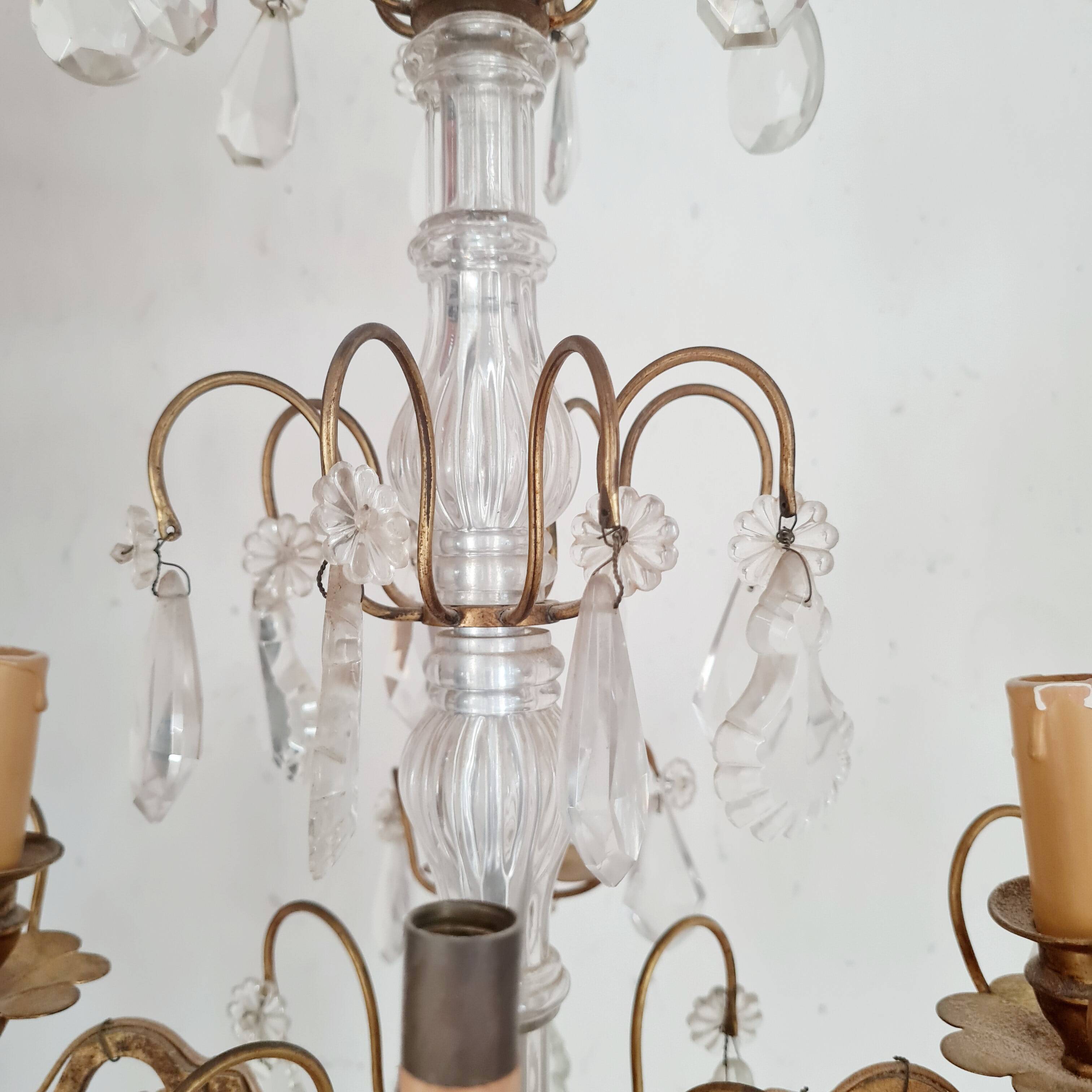 Chandelier with glass flower pendants from the beginning of the last century