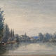Watercolor painting 1872 "Riverside with fisherman" signed to decipher