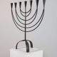 Vintage Swedish Menorah candle holder, hand-forged, in brutalist style.