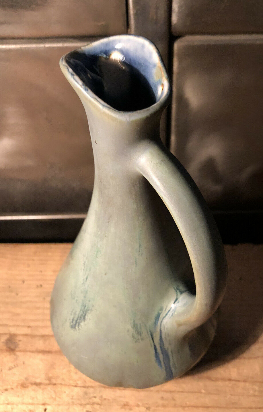 Pitcher in ceramic flame bluish gray signed GP