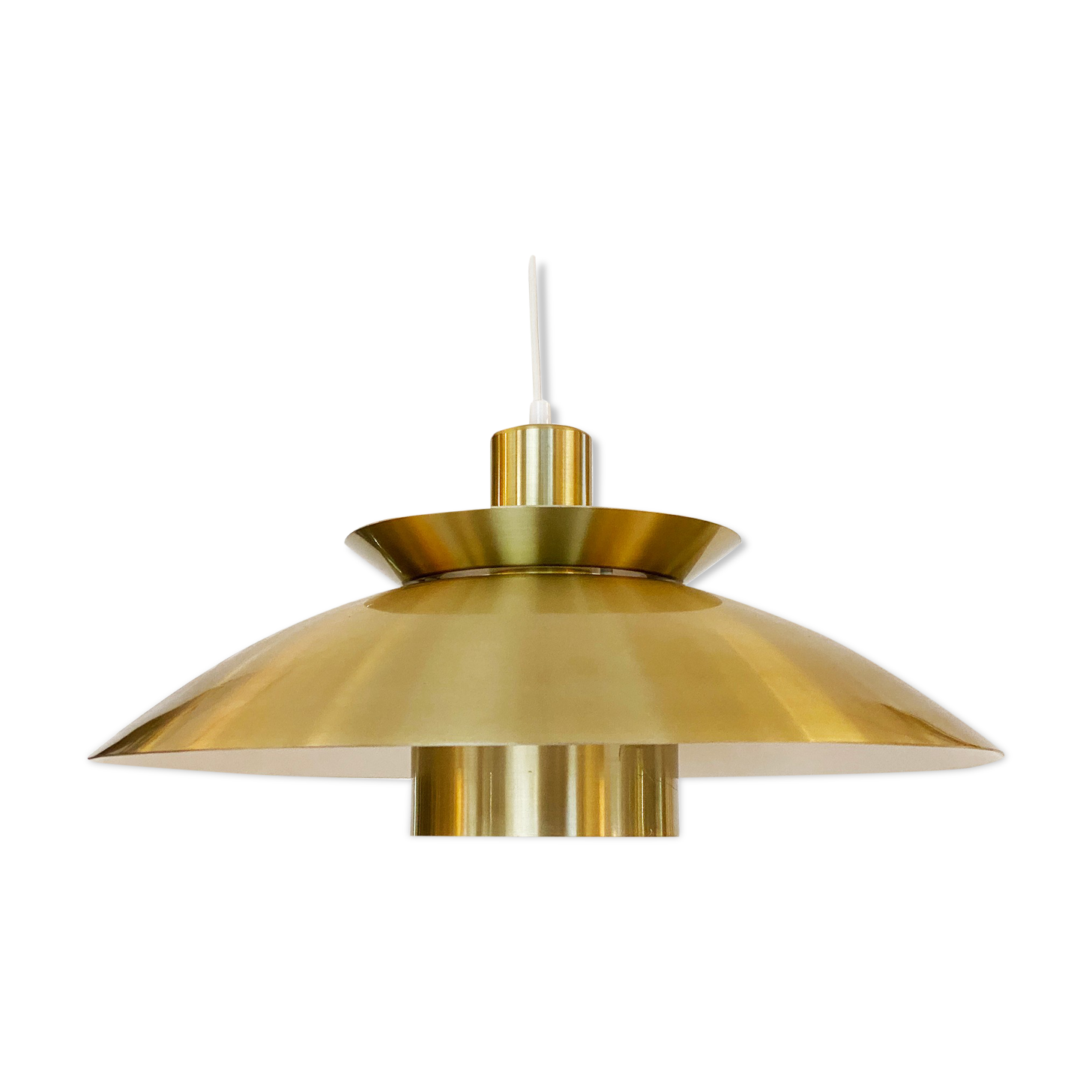 Brushed aluminum pendant light with golden finish, Denmark 1970s