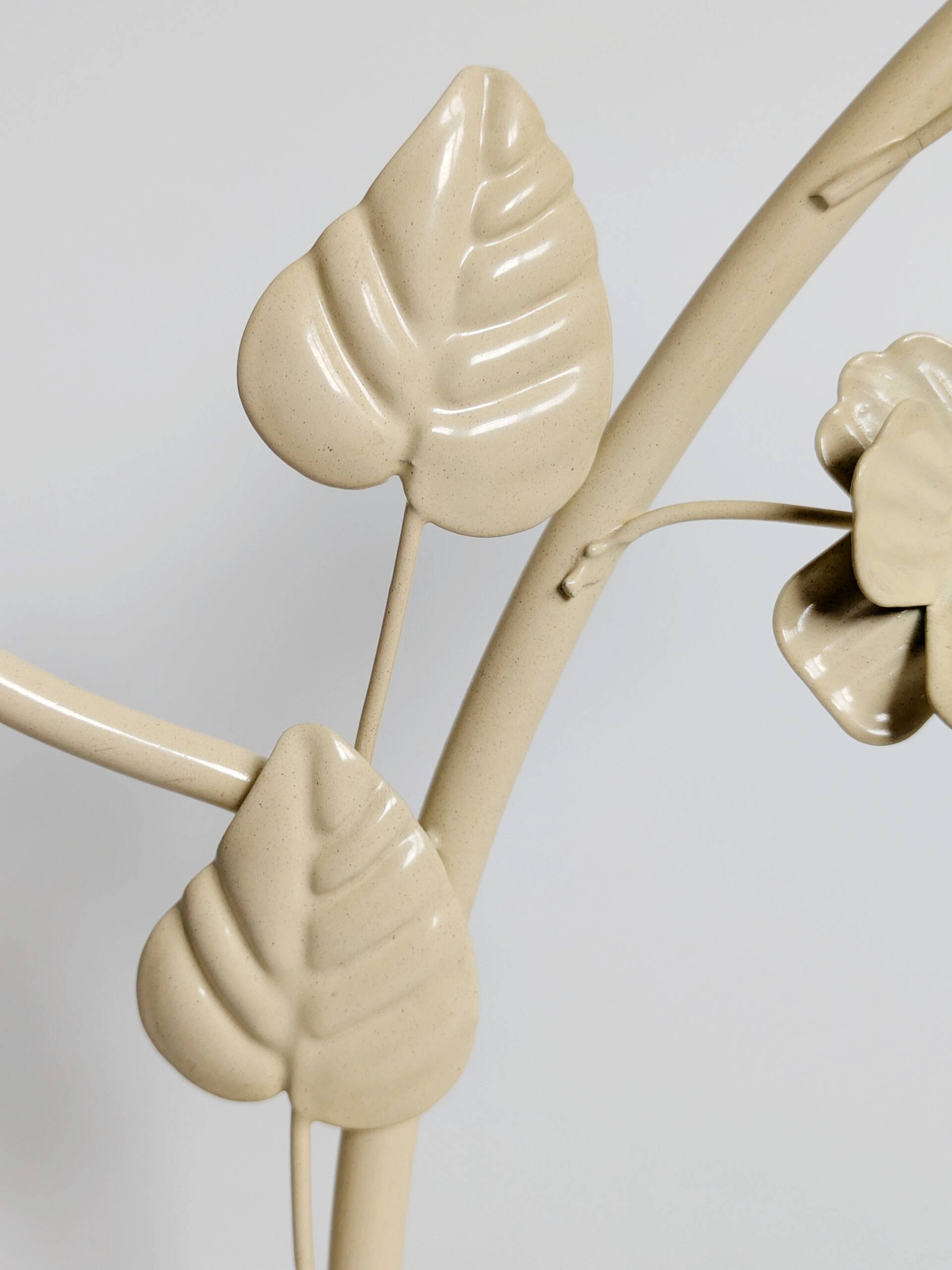 Vintage Italian white painted cast iron candlestick, floral motif, 1970s