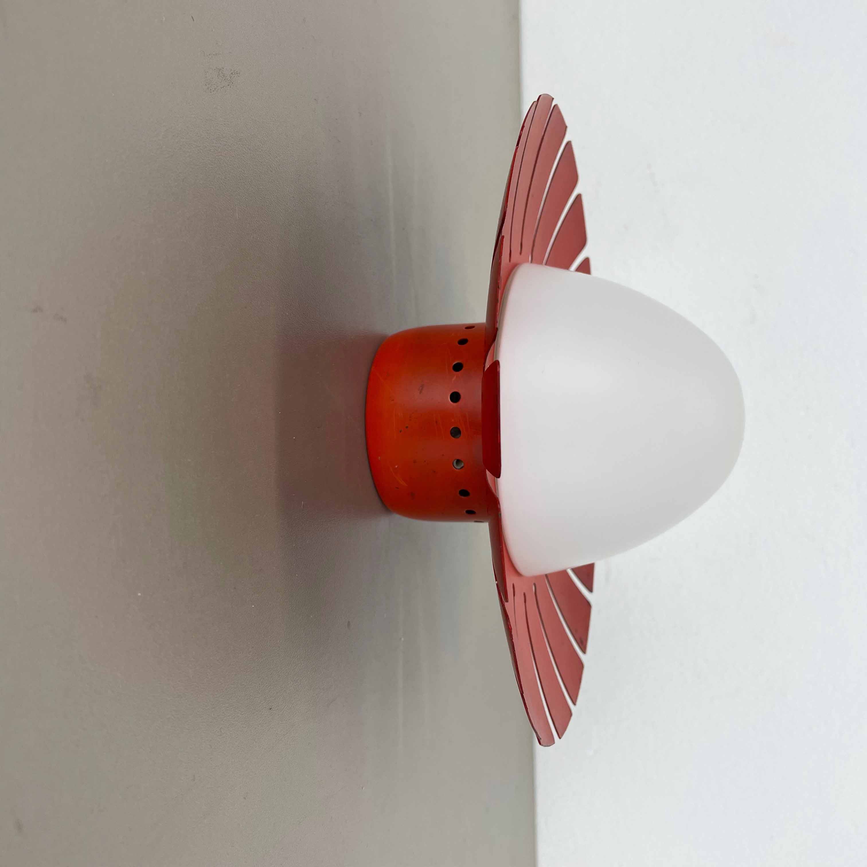 Red opaline glass wall sconces, Italy, 1960s