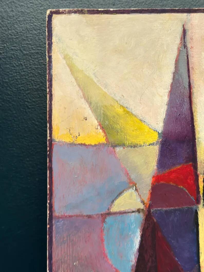 Oil on Swedish panel – 'Geometric Composition' by Stellan Widholm – Signed – vintage and framed – 35 × 32 × 5 cm