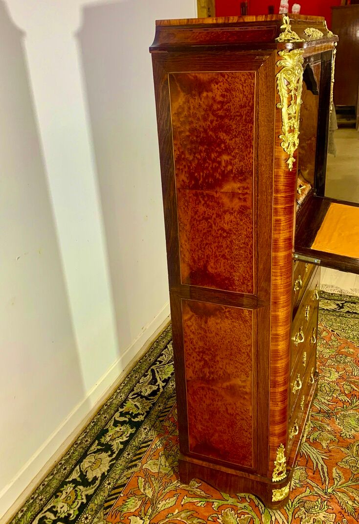 Secretary Napoleon in rosewood, violet wood and gilded bronzes.