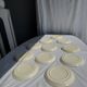 Lot de 11 assiettes en grès blanc liseré brun D24,5
