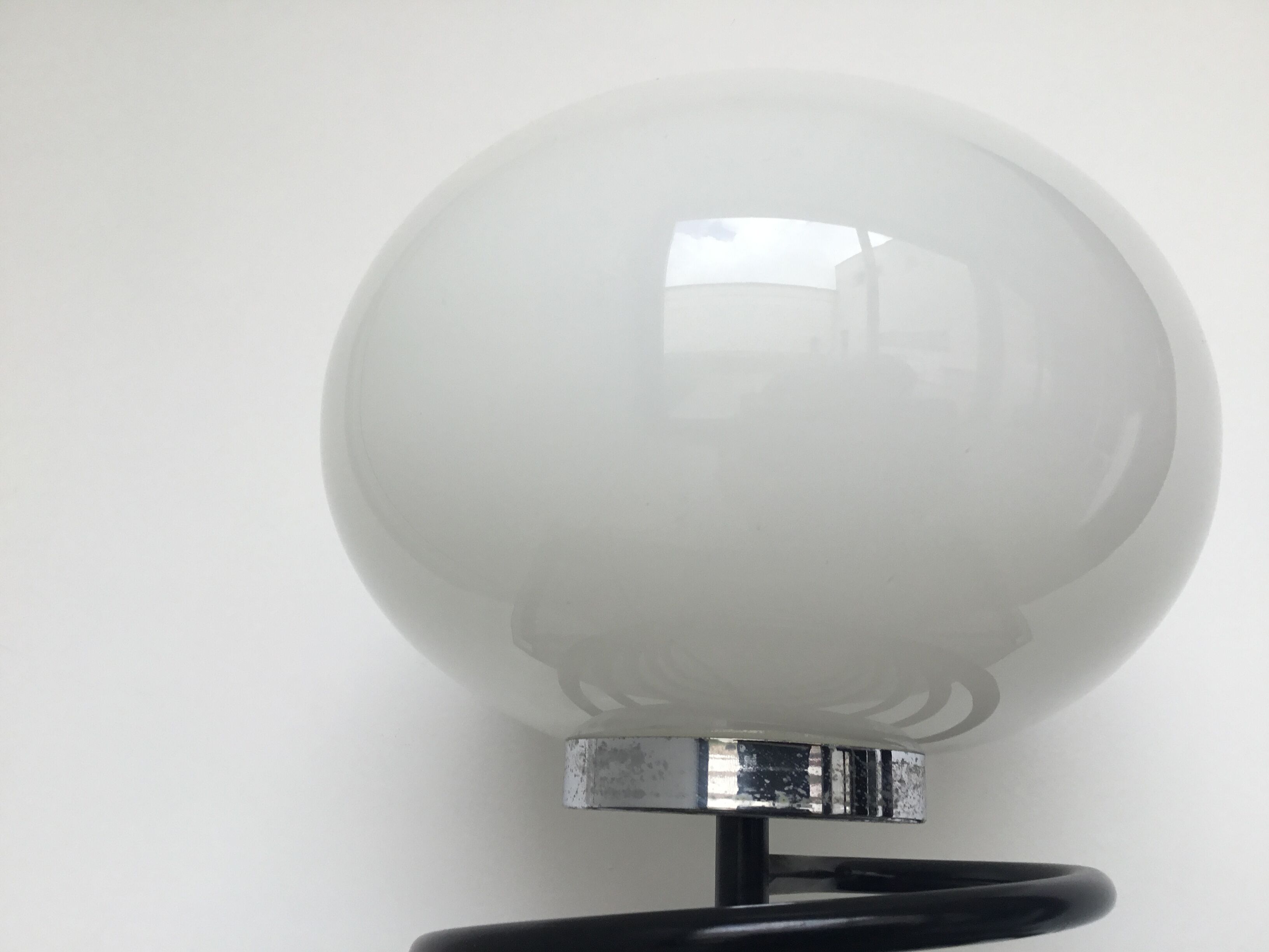 Lamp spring, black metal base and opaline 1980