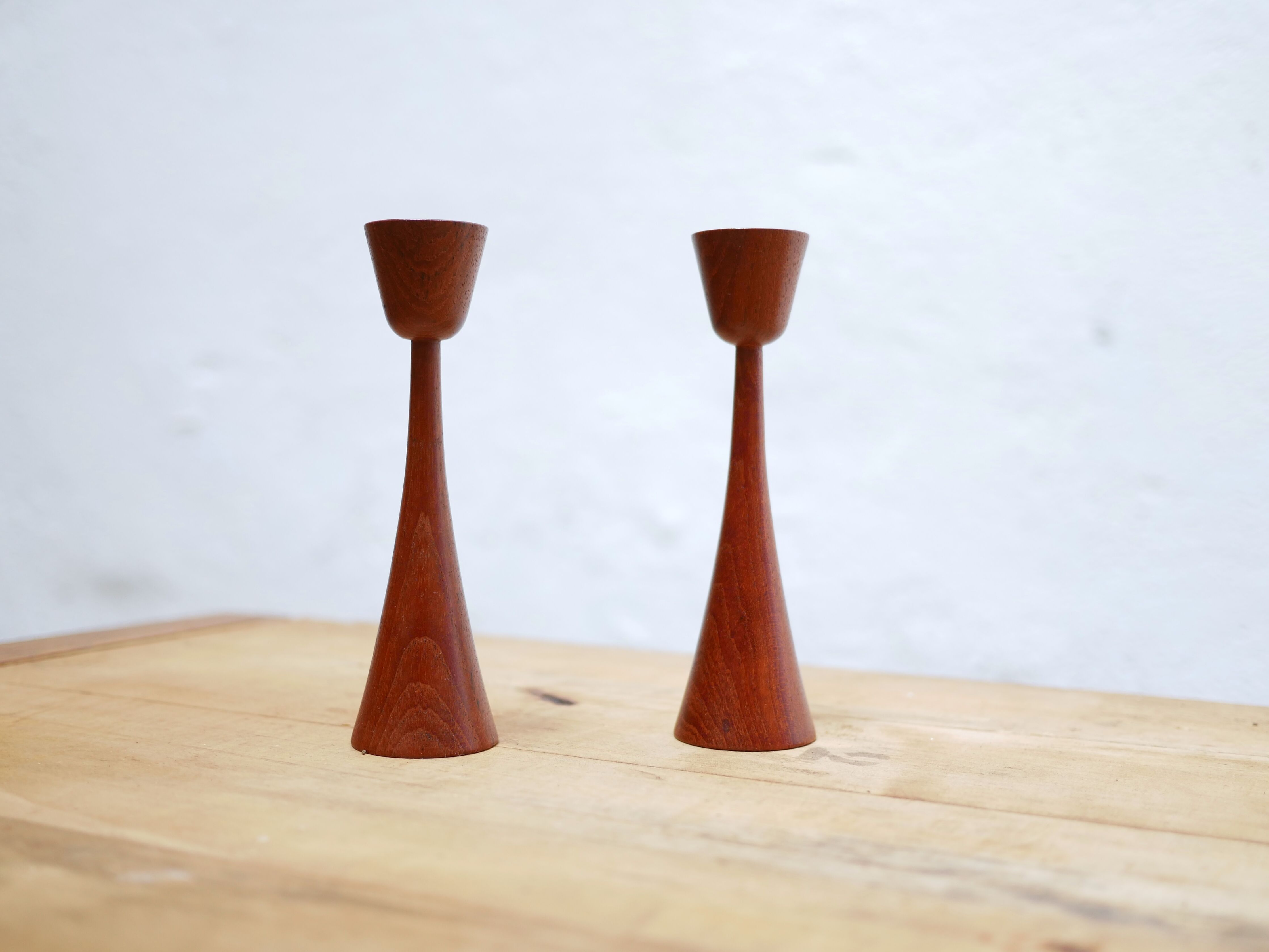 Pair of vintage Scandinavian teak candle holders