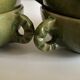 4 green glazed earthenware bowls with handles from Biot, 1960