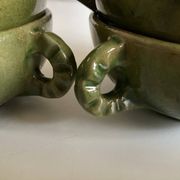 4 green glazed earthenware bowls with handles from Biot, 1960