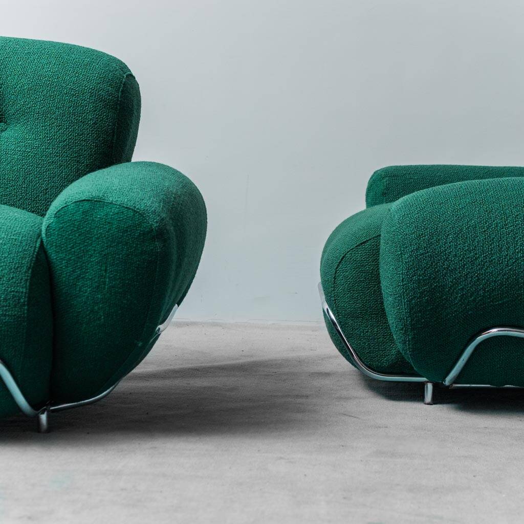 COPPIA DI POLTRONE IN TESSUTO VERDE ANNI ’70 VINTAGE MODERNARIATO