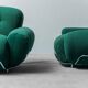 COPPIA DI POLTRONE IN TESSUTO VERDE ANNI ’70 VINTAGE MODERNARIATO