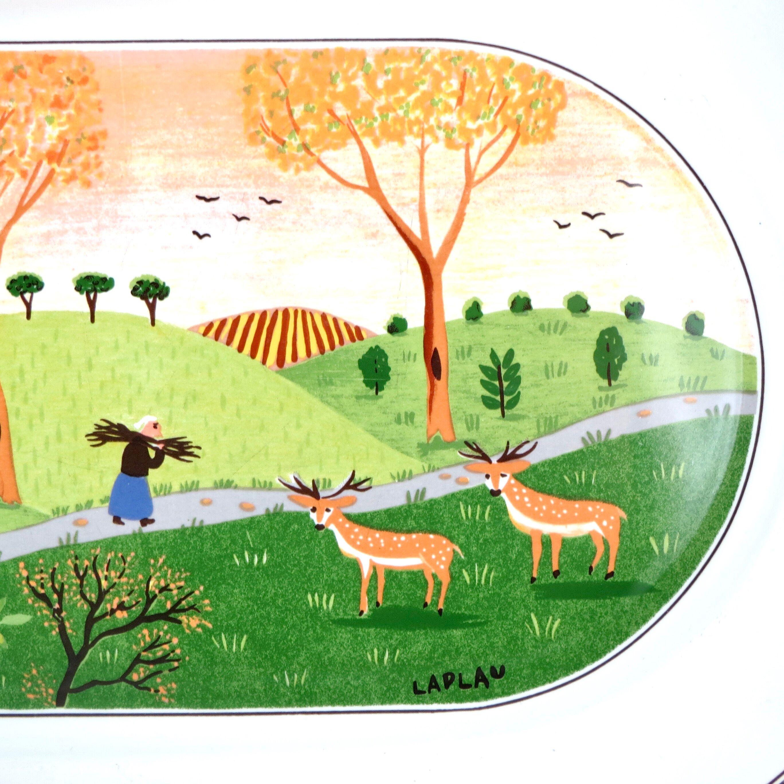 Plat vintage laplau par villeroy & boch porcelaine "scène au champ", naïf design