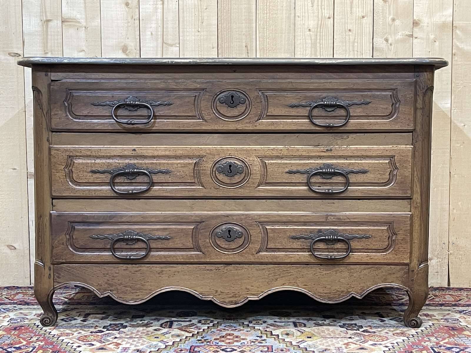 Louis XV XVIIIth century walnut commode with a grey patinated painted top.