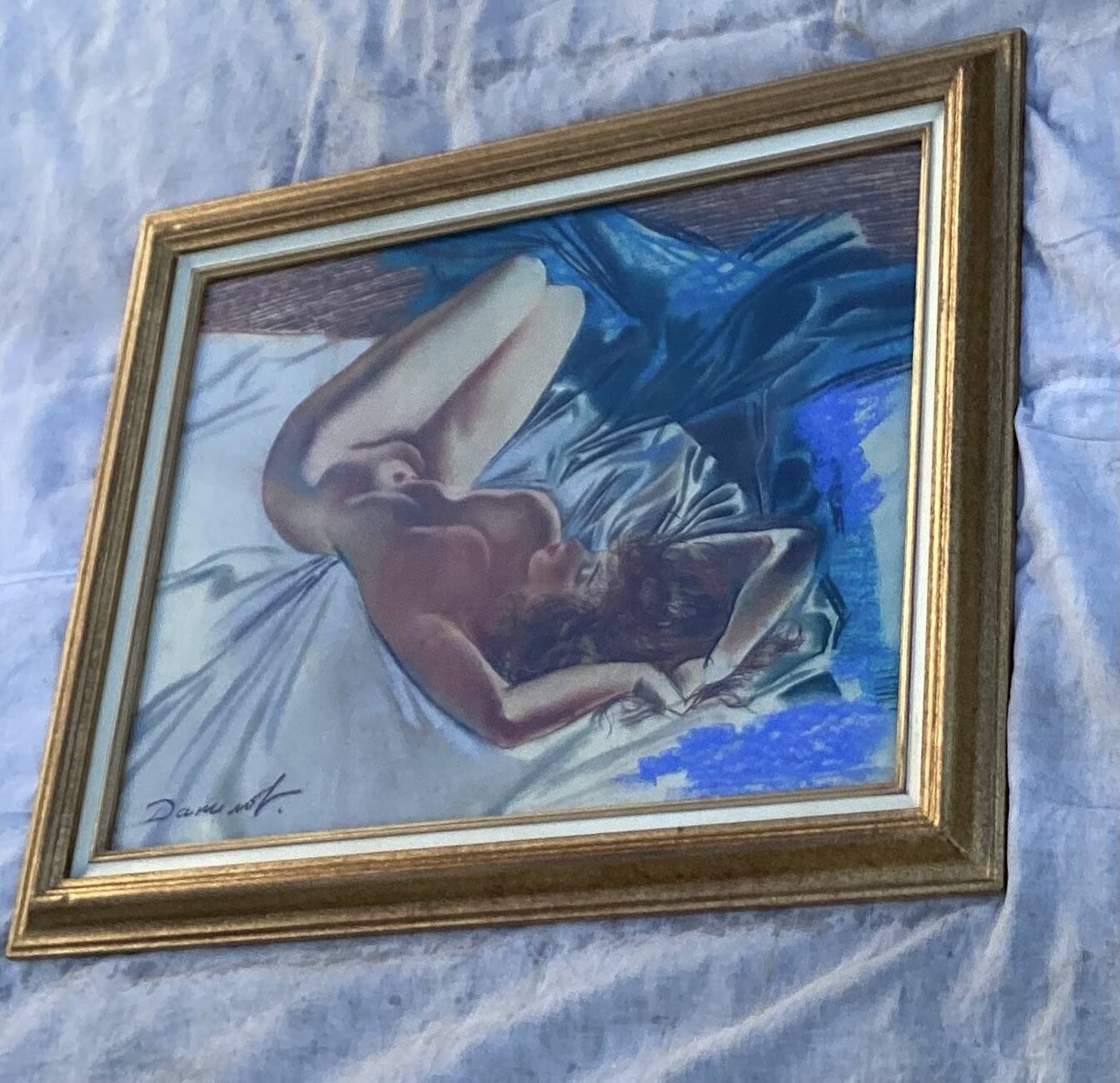 Signed pastel painting on paper < Young woman > dimensions: height -60cm- width -75cm-