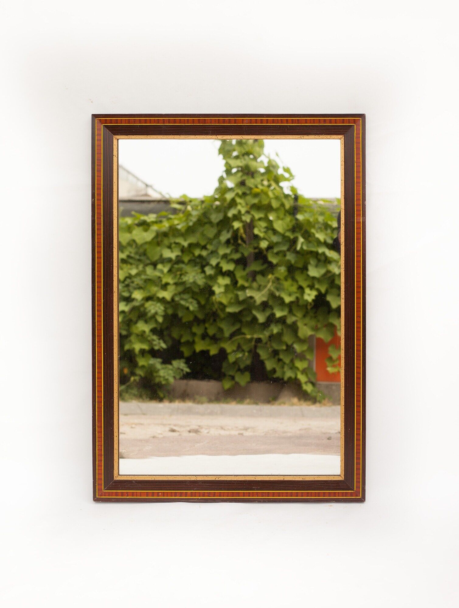 Vintage mirror with wooden frame, painted veneer, imitation marquetry 72x102cm
