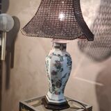 Asian lamp with wooden base, ceramic lamp foot 1940