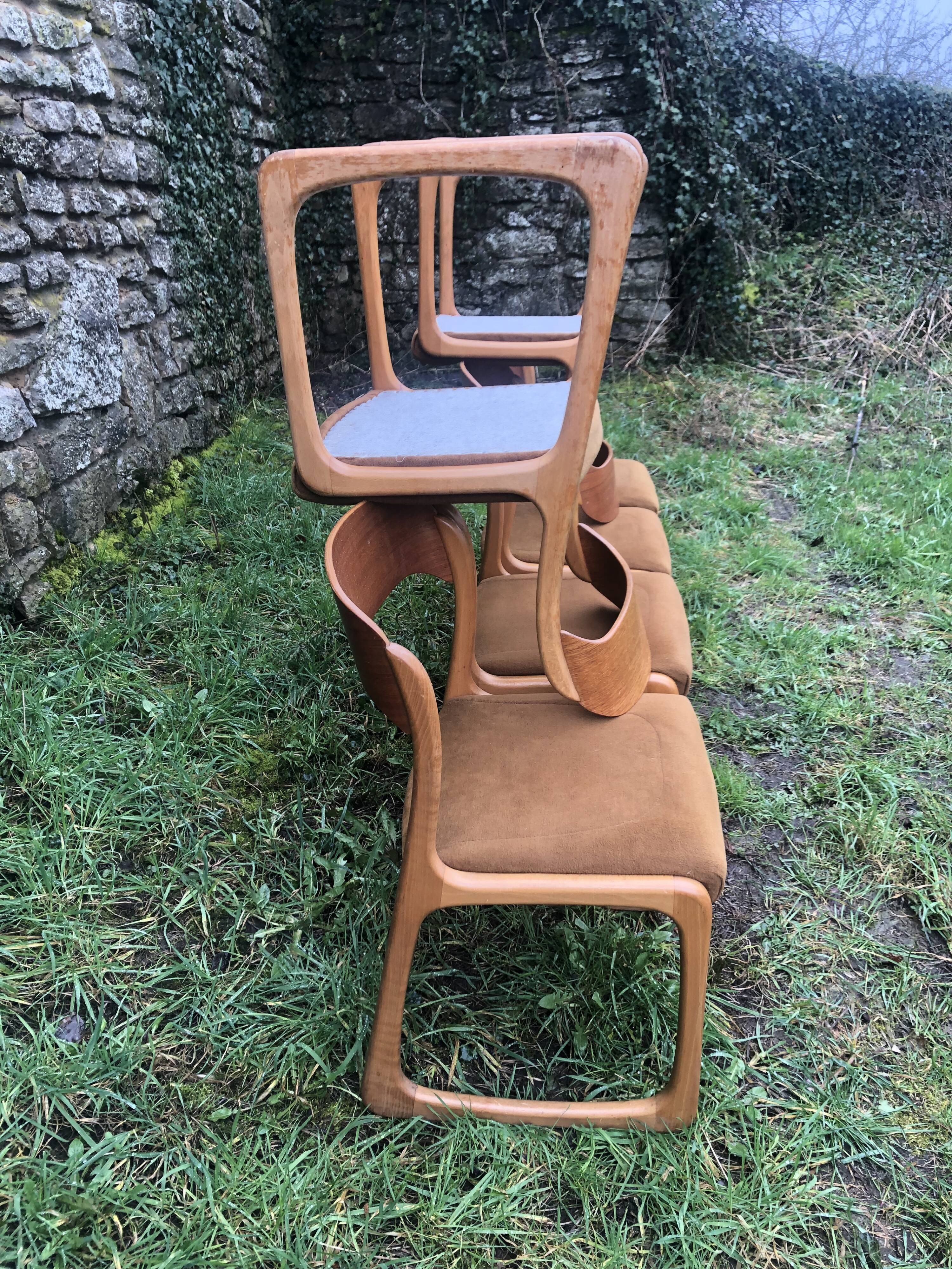 Set of 6 Baumann sleigh foot chairs 60s